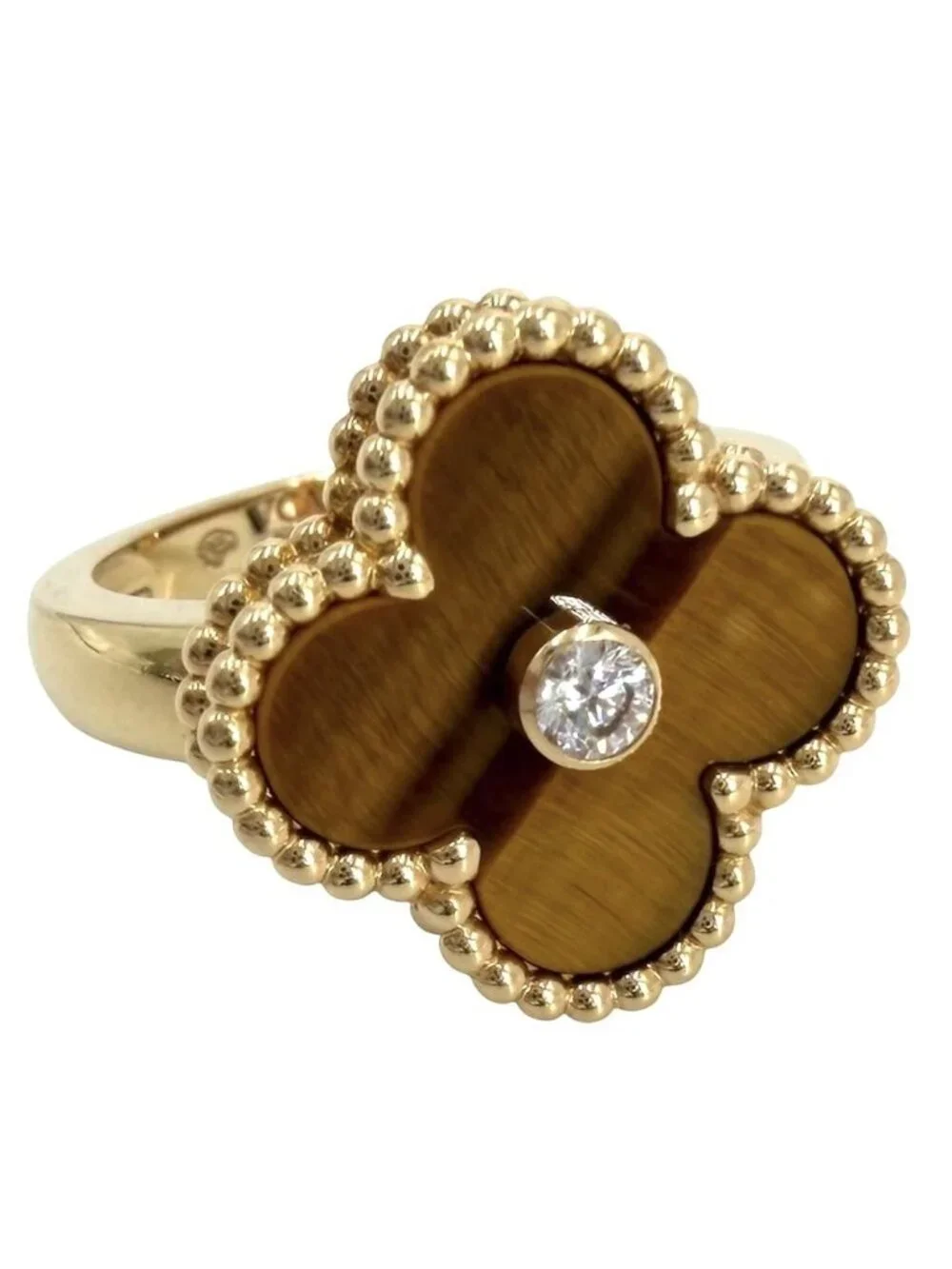 Van Cleef & Arpels Ring Vintage Alhambra 48 Gold Tiger Eye Brown